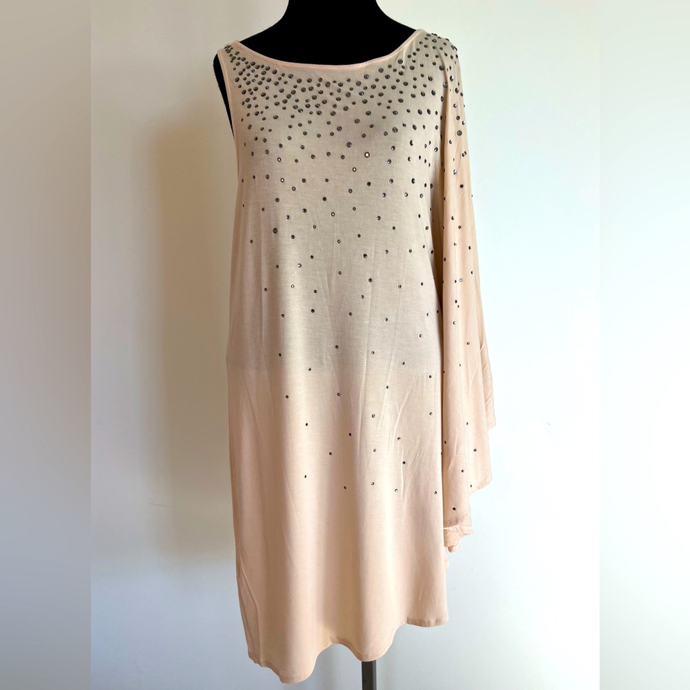 HAUTE HIPPIE beige cream studded asymmetric dress size Medium